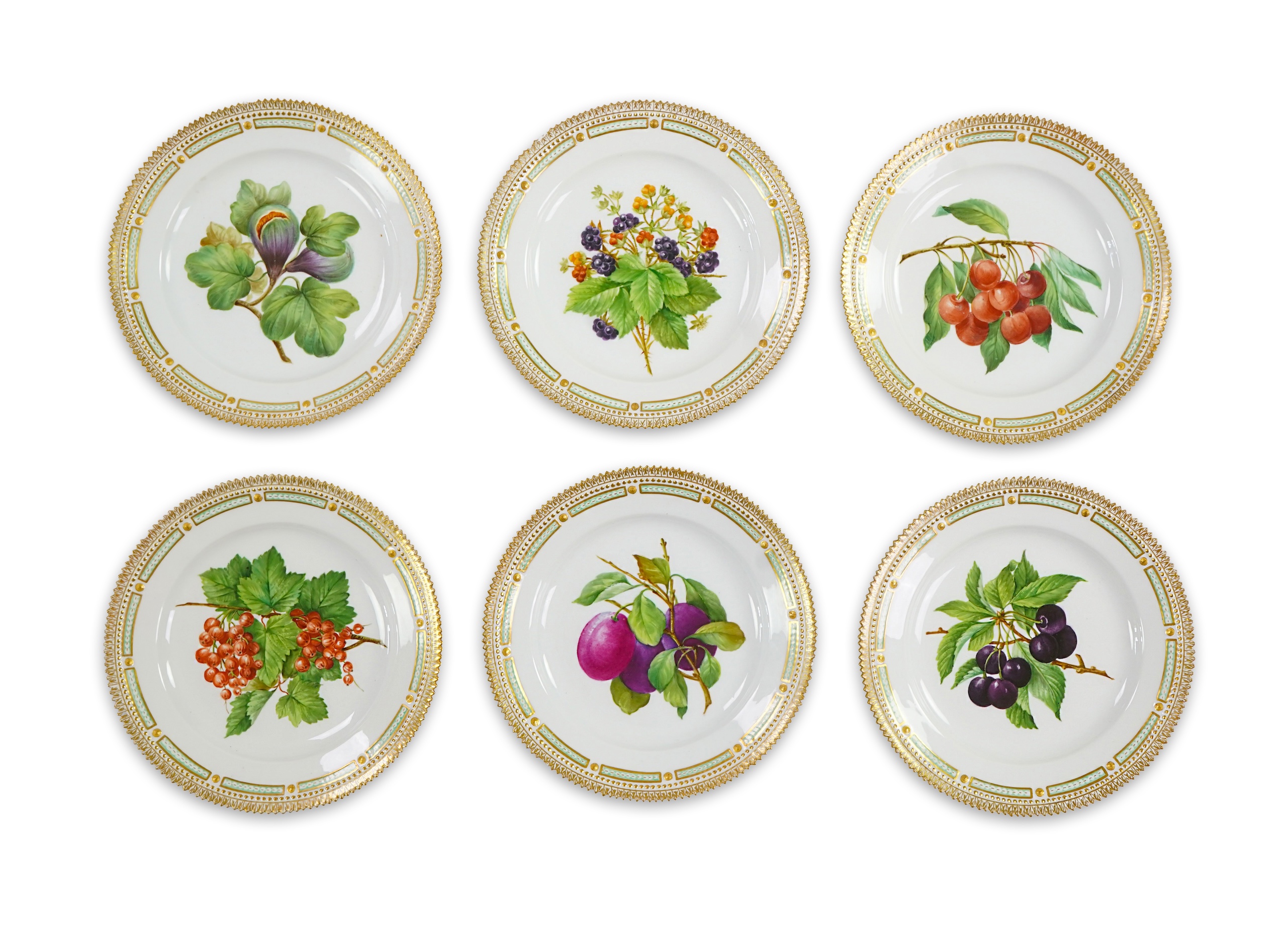 A set of six Royal Copenhagen 'Flora Danica' shape plates
